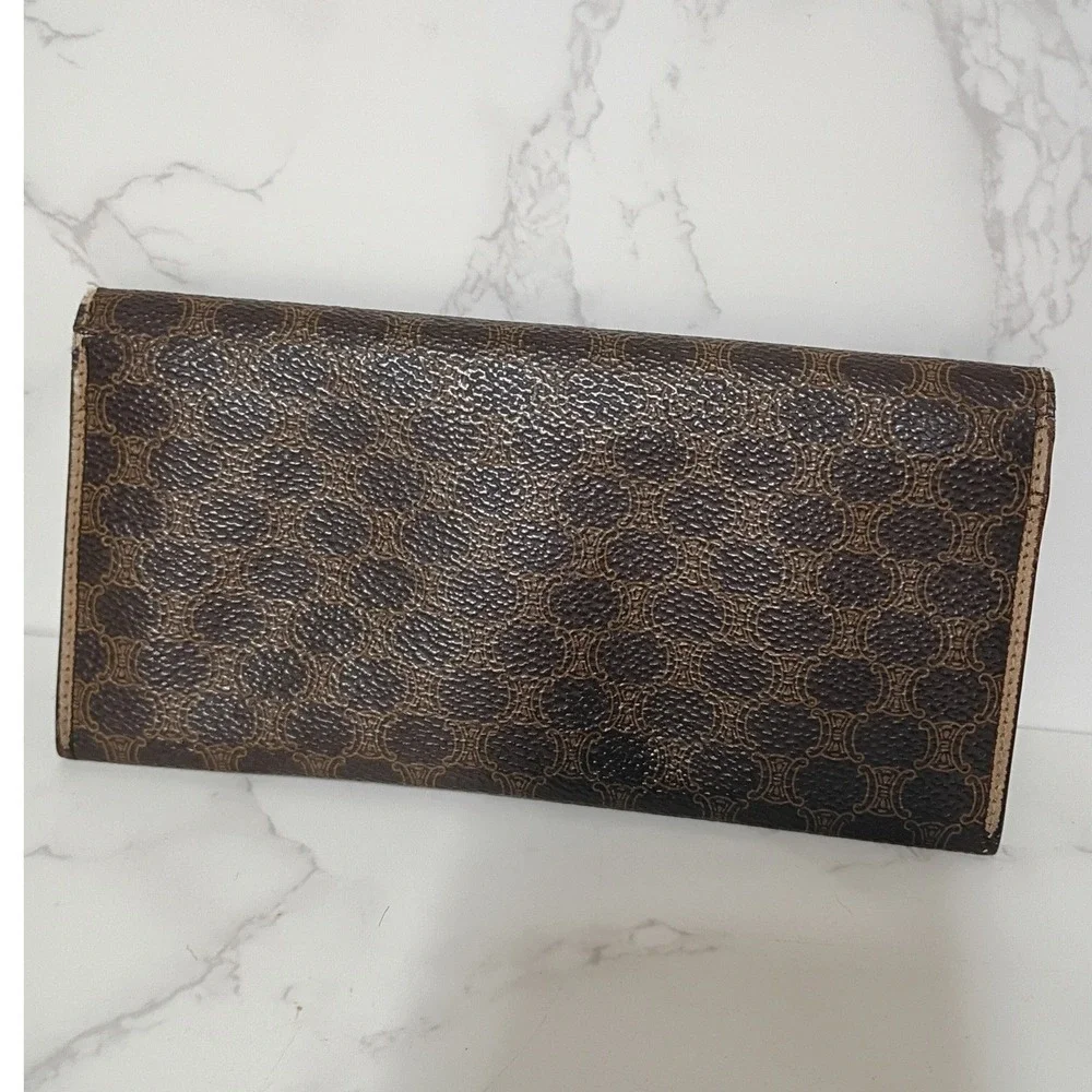 CELINE Vintage Brown Monogram Macadam Long Bifold Wallet